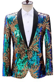 Saprkly Green And Blue Sequins Shawl Lapel Men's Homecoming Blazer