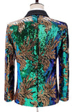 Saprkly Green And Blue Sequins Shawl Lapel Men's Homecoming Blazer
