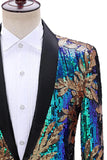 Saprkly Green And Blue Sequins Shawl Lapel Men's Homecoming Blazer