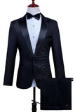 2 Piece Black Men's Peak Lapel Single Breasted Homecoming Suits