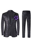 Black Men's Notched Lapel 2 Piece Homecoming Suits With 3D Flower