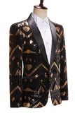 Shawl Lapel Sequins Men's Black And Golden Homecoming Blazer