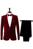 Notched Lapel Jacquard Men's Red Homecoming Blazer