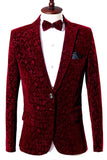 Notched Lapel Jacquard Men's Red Homecoming Blazer