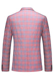 Men's Pink Plaid Notched Lapel 3 Piece Homecoming Suits