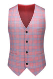 Men's Pink Plaid Notched Lapel 3 Piece Homecoming Suits