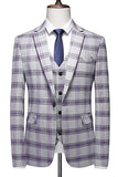 Notched Lapel 3 Piece Single Breasted Grayish Purple Plaid Men's Homecoming Suits