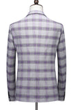 Notched Lapel 3 Piece Single Breasted Grayish Purple Plaid Men's Homecoming Suits