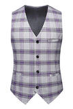 Notched Lapel 3 Piece Single Breasted Grayish Purple Plaid Men's Homecoming Suits