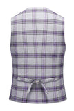 Notched Lapel 3 Piece Single Breasted Grayish Purple Plaid Men's Homecoming Suits