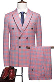 Pink Plaid Peak Lapel 2 Piece Slim Fit Men's Homecoming Suits