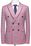 Pink Plaid Peak Lapel 2 Piece Slim Fit Men's Homecoming Suits
