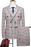Pinkish Gray Peak Lapel 2 Piece Slim Fit Men's Plaid Homecoming Suits