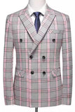 Pinkish Gray Peak Lapel 2 Piece Slim Fit Men's Plaid Homecoming Suits