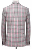 Pinkish Gray Peak Lapel 2 Piece Slim Fit Men's Plaid Homecoming Suits