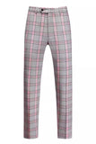 Pinkish Gray Peak Lapel 2 Piece Slim Fit Men's Plaid Homecoming Suits