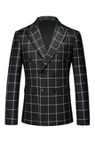 Black Peak Lapel 3 Piece Slim Fit Plaid Men's Homecoming Suits