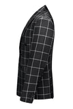 Black Peak Lapel 3 Piece Slim Fit Plaid Men's Homecoming Suits