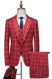 Red Peak Lapel 3 Piece Single Breasted Slim Fit Men's Homecoming Suits
