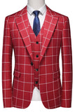Red Peak Lapel 3 Piece Single Breasted Slim Fit Men's Homecoming Suits