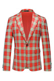 Red Plaid Notched Lapel Single Breasted Men's Homecoming Blazer