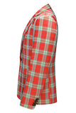 Red Plaid Notched Lapel Single Breasted Men's Homecoming Blazer