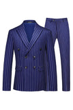 Peak Lapel 2 Piece Slim Fit Blue Striped Men's Homecoming Suits