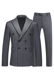 Peak Lapel 2 Piece Slim Fit Blue Striped Men's Homecoming Suits