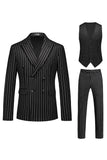 Red Striped Peak Lapel 3 Piece Slim Fit Men's Homecoming Suits