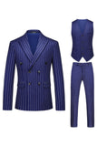 Red Striped Peak Lapel 3 Piece Slim Fit Men's Homecoming Suits