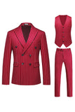 Red Striped Peak Lapel 3 Piece Slim Fit Men's Homecoming Suits