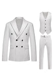 Red Striped Peak Lapel 3 Piece Slim Fit Men's Homecoming Suits