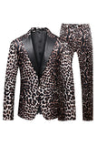 Leopard 2 Piece Slim Fit Peak Lapel Single Breasted Men's Homecoming Suits