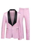 2 Piece Shawl Lapel Single Breasted Black Jacquard Men's Homecoming Suits