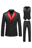 Pink Jacquard Peak Lapel 3 Piece Slim Fit Men's Homecoming Suits