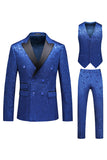 Pink Jacquard Peak Lapel 3 Piece Slim Fit Men's Homecoming Suits