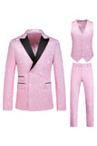 Pink Jacquard Peak Lapel 3 Piece Slim Fit Men's Homecoming Suits