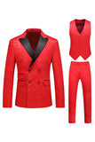 Pink Jacquard Peak Lapel 3 Piece Slim Fit Men's Homecoming Suits