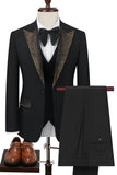 3 Piece Peak Lapel Single Breasted Slim Fit Black Beaded Men's Homecoming Suits