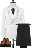 White Jacquard Shawl Lapel 2 Piece Men's Homecoming Suits With Beading