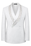 White Jacquard Shawl Lapel 2 Piece Men's Homecoming Suits With Beading