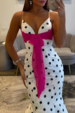 White Black Dot Halter Mermaid Long Prom Dress