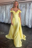 Yellow 3D Flower Corset Mermaid Long Satin Prom Dress
