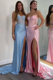 Yellow Strapless Corset Mermaid Beaded Long Prom Dress with Slit