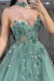 Strapless Green A-Line Corset Long Prom Dress with Sequins