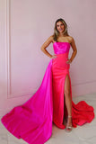 Fuchsia Strapless Sheath Long Prom Dress with Slit