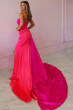 Fuchsia Strapless Sheath Long Prom Dress with Slit