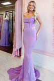 Purple Strapless Beaded Mermaid Corset Long Prom Dress