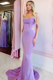 Purple Strapless Beaded Mermaid Corset Long Prom Dress