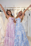 Jacquard Blue Spaghetti Straps A-Line Long Prom Dress